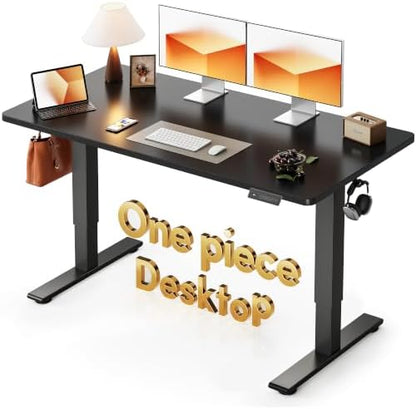 CubiCubi One-Piece Standing Desk, 55 x 28 Electric Height Adjustable Computer Desk, Sit Stand up Home Office Workstations with Whole-Piece Desktop, Black