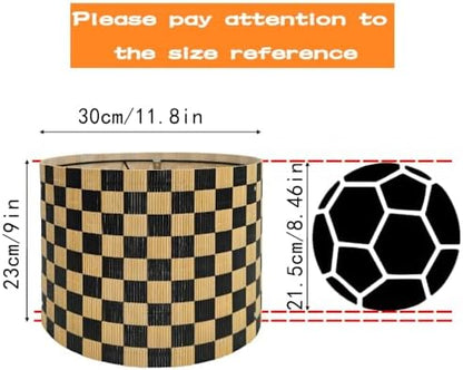 Modern Lamp Shade with Colorful and Natural Checkered Pattern Bamboo Made, Translucent Drum Shape, 11.8 Inch for Table and Floor Lamps, Ideal for livingroom bedroom (Black)