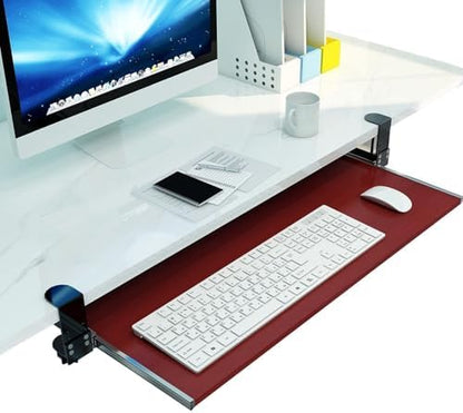 Ergonomic Wooden Keyboard Drawer Tray With Sliding Rails, Under Desk Pull-Out Keyboard Shelf, No Drill Installation(Red,65 * 30Cm)