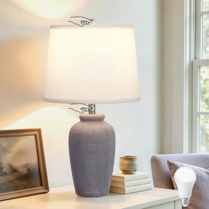 Ceramic Table Lamp Touch Control Bedside Lamp Dimmable, Mauve Taupe