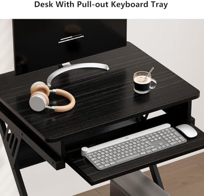 Zenira 24-Inch Small Computer Desk, Z Shape Laptop Desk Cart on Wheels