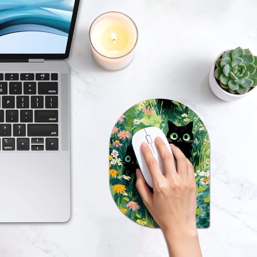 Contoured Oval Mouse Pad 6x8in Non-Slip for Laptop,Black Cats