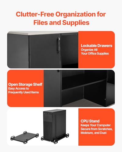 71" L-Shaped Executive Desk, Large Computer Desk with Drawers, File Storage Cabinet, CPU Stand, 350 LBS Load Capacity Corner Table, Easy Assembly, for Work Study