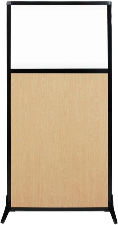 Versare Workstation Partition | Portable Wall Divider | Modern Office Cubicle | Free Standing Privacy Screen | Flexible Work Space | 33" x 70" Natural Maple Wood Grain Panels with Clear Window