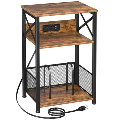 Record Player Stand with Charging Station, Vinyl Record Storage