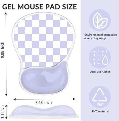 Gel Mouse Pad with Wrist Rest for Mouse Ergonomic Mouse Wrist Rest Non-Slip Silicone Checkered Mousepad with Wrist Support for Computer Desk Gaming Laptop Home Office Desk Accessories Purple Plaid