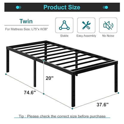 Twin Bed Frames, 20 Inch Heavy Duty Metal Bed Frame Twin