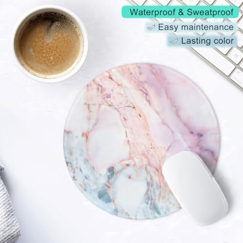 ITNRSIIET Marble Round Mouse Pad Pink Marble Customized Premium-Textured Washable Desktop Protection Mouse Mat with Non-Slip Rubber Base 7.87×7.87×0.12 inches, Pink Marble
