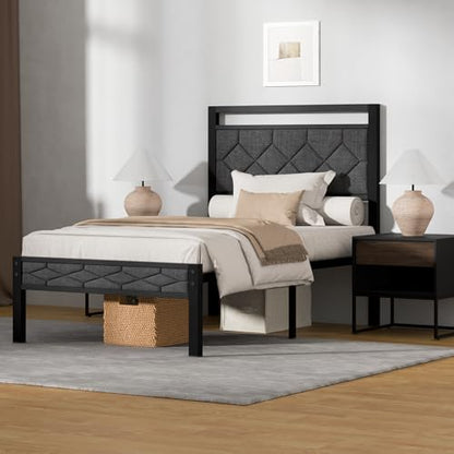 Easy Assembly Upholstered Queen Bed Frame&Soft Padded Headboard