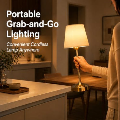 FLY2SKY Rechargeable Gold Cordless Table Lamp,3 Color Dimmable Bedside Lamp