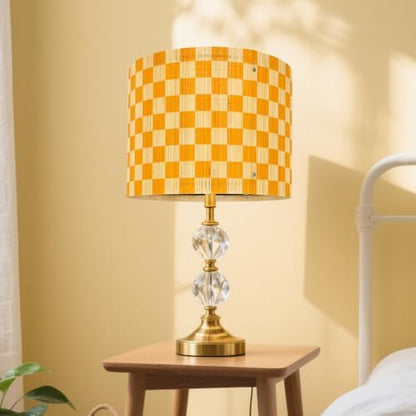 Modern Lamp Shade with Colorful and Natural Checkered Pattern Bamboo Made, Translucent Drum Shape, 11.8 Inch for Table and Floor Lamps, Ideal for livingroom bedroom (Orange)
