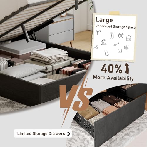 King Lift Up Storage Bed Frame, Black