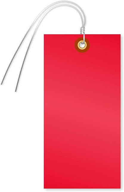 SmartSign Blank Tyvek Shipping Tags with Wire, Size #8 | 6 1/4" x 3 1/8", Pack of 100, Red