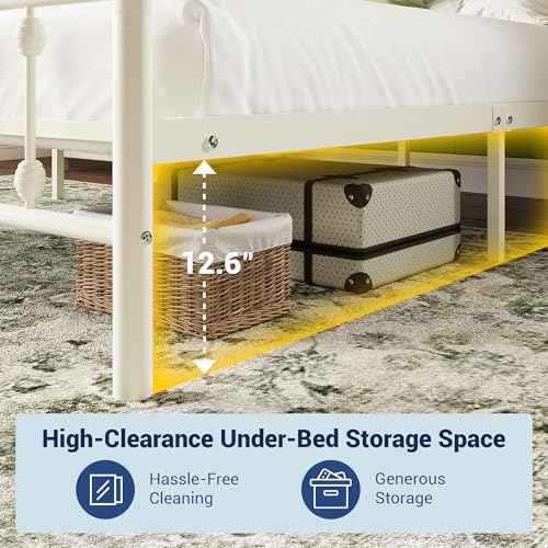14 Inches Twin Size Metal Platform Bed Frame, Off White