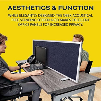 OBEX Acoustical Free Standing Privacy Screen, Cubicle Accessories Desk Privacy Panel, Desk Dividers for Office, Office Furniture Partitions Portable Sound Proof Dividers, 12" x 24", Slate