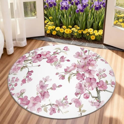 Floral Round Rug - 4ft Washable Abstract Floral Round Area Rug for Living Room, Modern Minimalist Circle Rugs Soft Non-Slip Carpet for Bedroom Kitchen Dining Table Decor Mat