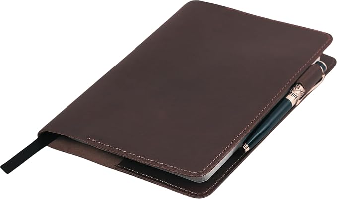 A5 Leather journal cover, Refillable Journal Cover for Large and Medium A5, Leather Handmade Notebook Cover, 5.75 x 8.25 Inches Leather Bound Journal (Brown)