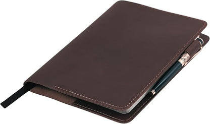 A5 Leather journal cover, Refillable Journal Cover for Large and Medium A5, Leather Handmade Notebook Cover, 5.75 x 8.25 Inches Leather Bound Journal (Brown)