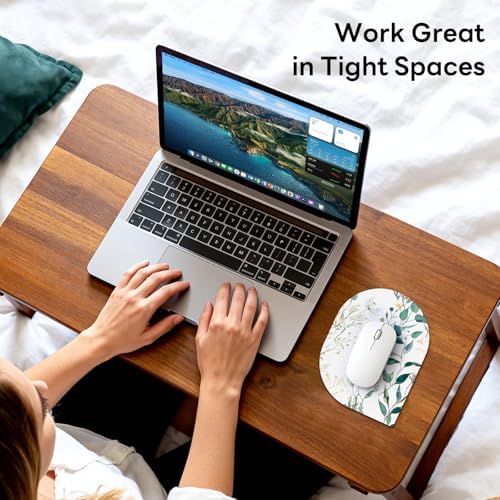 Contoured Oval Mouse Pad 6x8in Non-Slip for Laptop,Leaves