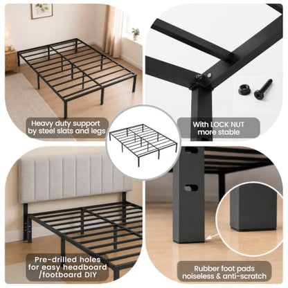 Queen Bed Frame 11 Legs Support Metal Platform with Storage Space
