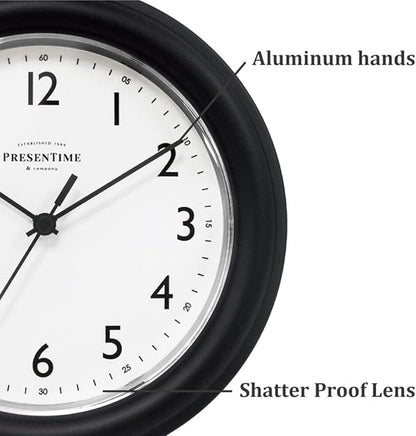Presentime & Co. 8.5" Modern Farmhouse Essential Wall Clock, Silent Non Ticking, Black Color. (Wall Clock for Office, Home, Bathroom, Kitchen, Bedroom, and School)