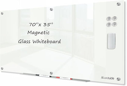 J&J worldwide Glass Dry Erase Board 6' x 3', Glass Whiteboard Magnetic, Large Frameless Glass White Boards for Walls, Includes Magnets, Marker Tray, Eraser for Office, Home, School