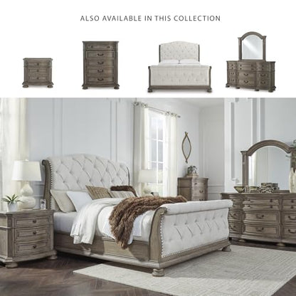 Signature Design by Ashley Upholstered Sleigh Bed Frame, King, Light Brown