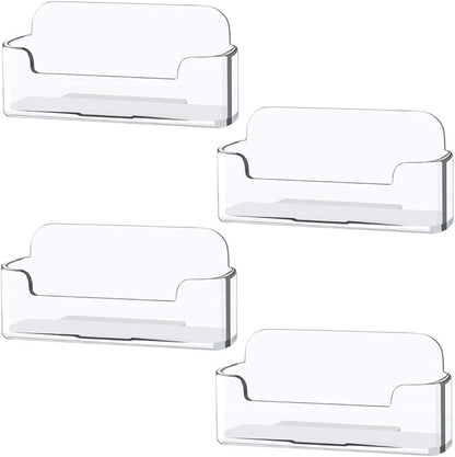 Qizpcer 4 Pack Clear Plastic Business Card Holder,Acrylic Business Card Display for Desk Business Card Stand