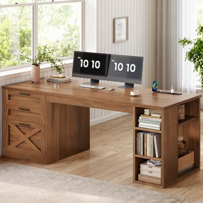 55.1" Farmhouse Executive Office Desk with 3 Drawers for Home Office