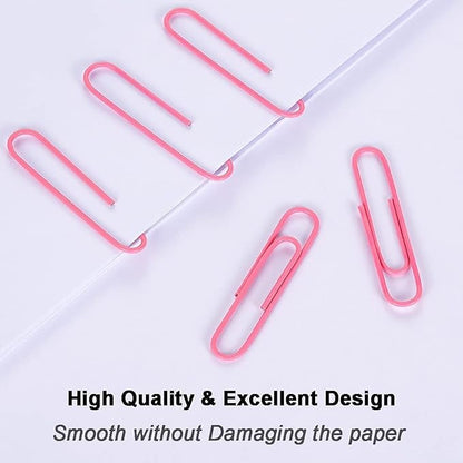 Vinaco Paper Clips Pink, 400PCS Medium and Jumbo Paper Clips (1.3 inch & 2.0 inch), Durable & Rustproof, Coated Paper Clip Great for Office School and Personal Use(Pink)