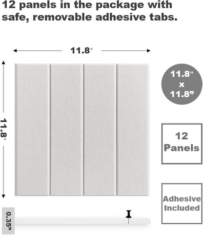 DECORITA White Felt Bulletin Board Tiles | Modern Cork Board Alternative | Large Cork Boards for Walls | Aesthetic Felt Wall Panels for Office & Home Decor | Pin Board & Photo Board (12-Pack) | White