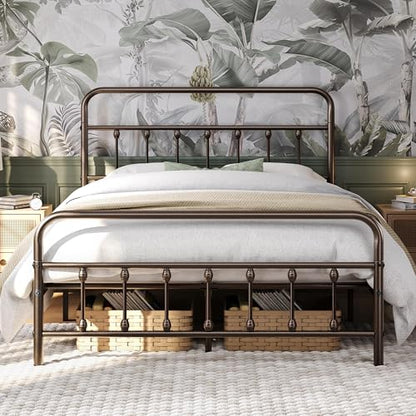 Yaheetech Queen Bed Frame with Headboard, Victorian Vintage Bronze Iron