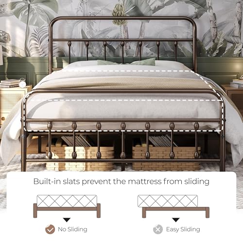 Yaheetech Queen Bed Frame with Headboard, Victorian Vintage Bronze Iron