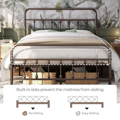 Yaheetech Queen Bed Frame with Headboard, Victorian Vintage Bronze Iron