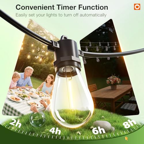 100FT LED Outdoor String Lights, Remote Dimmable Patio Lights with Timer & 3 Lighting Modes, 32 Shatterproof Edison Bulbs, Waterproof Connectable String Lights for Outside Backyard Porch Party