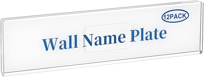 Acrylic 12 Pack Wall Name Plates Holder for Desks, AITEE 2x8 Clear Wall Mount Name Plate Display with 3M Tapes, Floating Door Name Plates Set for Office Home School Classroom Teacher
