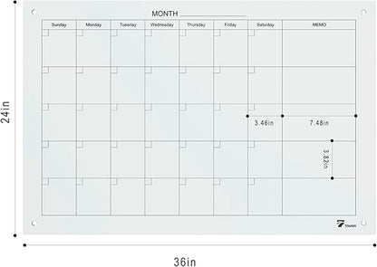 TOWON 36 x 24 Inches Tempered Glass Calendar Dry Erase Board for Wall, 3' x 2' Magnetic Whiteboard Calendar Planner for Office, Home, School Supplies, White