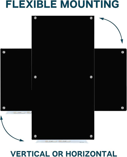 J&J worldwide Glass Whiteboard 6' x 4', Magnetic Black Glass Dry Erase Board, Black White Board Frameless, Includes Markers, Magnets, Marker Tray, Eraser for Wall, Office, Home, School