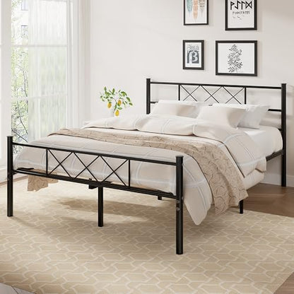 Full Size Bed Frame with Headboard, Heavy Duty Bedframe with Strong Metal Slats, No Box Spring Needed & Easy Assembly, Matte Black