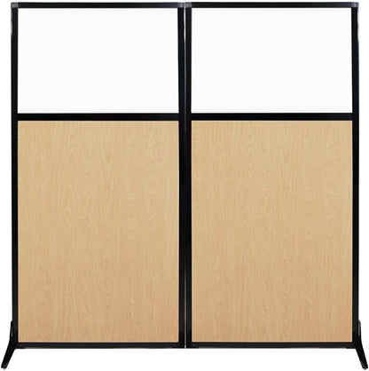 Versare Workstation Partition | Portable Wall Divider | Modern Office Cubicle | Free Standing Privacy Screen | Flexible Work Space | 66" x 70" Natural Maple Wood Grain Panels with Clear Window