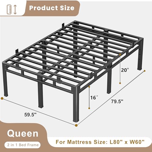 20 Inch Queen Bed Frame Double Layer 2 in 1 Platform with Round Corner