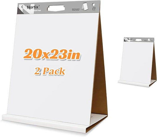Nortix Sticky Easel Pads, Upgraded Versatile Tabletop Sticky Easel Pad with Dry Erase Surface for Meeting/Training/Doodling, 20x23 Inches, 20 Sheets/Pad, 2 Pads