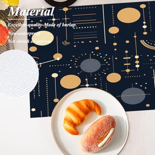 Shrahala Geometric Shapes Lines Set of 4 12 X 18 Inch Linen Placemats, Abstract Art Design Burlap Table Mat Washable Double Layered Heat Insulation for Indoor/Outdoor
