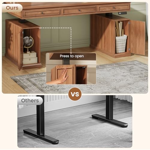 55.1" Farmhouse Executive Electric Standing Desk with 3 Drawers
