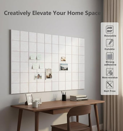 G Gamit Large Felt Wall Tiles Bulletin Board 59”x36”,Large Cork Board Alternative with 60 Pushpins, 15-Pack Felt Pin Board with 112 Safe Removable Adhesive Tabs for Home Office School (Oatmeal)