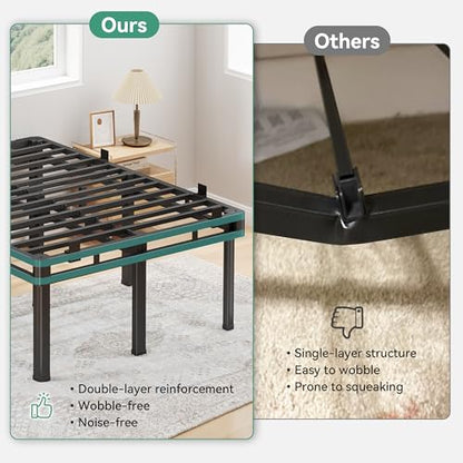 22 inch Cal King Bed Frame with Rounded Legs, Double Layer Design