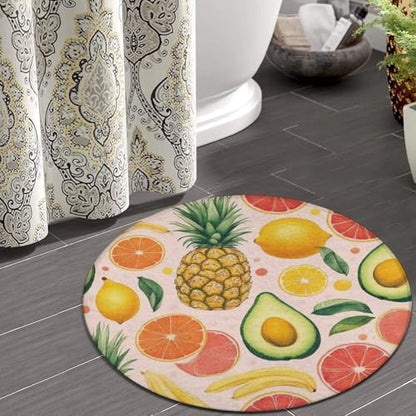 Large Round Area Rug Home Decor Modern Bathroom Rug Kitchen Office Circle Rug for Living Room Sofa Circle Cute Mat Avocado Nut Banana Pineapple Orange, 36inch