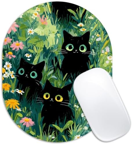Oval Mouse Pad 6x8in Non-Slip for Laptop,Black Cats