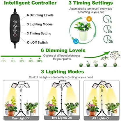 LBW Grow Light with Stand, Tri-Head LED Grow Lights for Indoor Plants