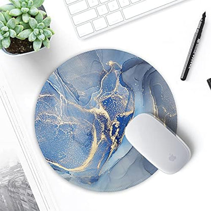 ITNRSIIET Round Mouse Pad with Stitched Edge Premium-Textured Waterproof Non-Slip Rubber Base Desktop Protection Mat Diameter 8.7 inches, Blue Marble Texture